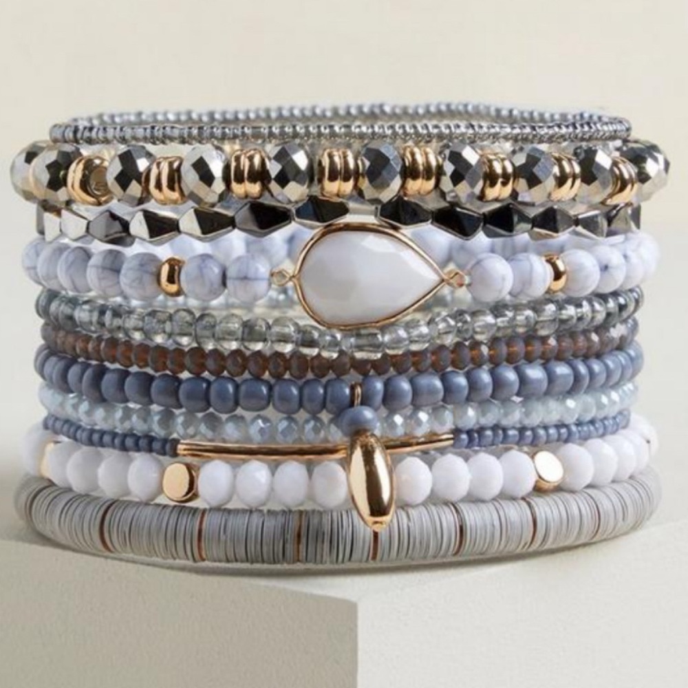 🆕 Multi Beaded Stretch Bracelets NWT Torrid New! Gray White Grey